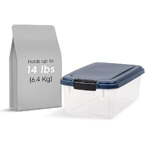 IRIS USA WeatherPro Airtight Pet Food Storage Container, Up to 14 lbs, Dog Cat Bird and Other Pet Food Storage Bin Keep Pests Out Translucent Body BPA Free Stackable, 2 Pack, Navy