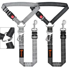 Removable Dog Seat Belt Harness for Car, 3 in 1 Pet Dog Car Seatbelt Leash, Retractable Restraint Secures to Vehicle Headrest & Adjustable Reflective Bungee Dog Seatbelt Tether, Blue and Black