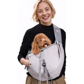 Dog Carrier Sling,Dog Carriers for Small Dogs & Cats Under 15 lbs,Puppy Carrying Backpack Pet Purse with Pockets,Adjustable Shoulder Strap,Hands Free for Travel (Grey)