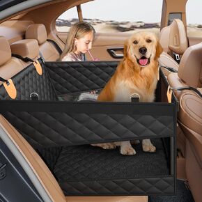 PETICON Large Dog Car Seat, Back Seat Extender for Dogs with 3 Mesh Windows, Waterproof Medium Carseat for Dogs with Hard Bottom, Pet Seat Cover for Cars, Trucks and SUVs