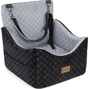 JOEJOY Elevated Dog Car Seat for Small/Medium Dogs up to 35 lbs, Memory Foam Pet Booster Seat with Detachable Washable Cover, Portable Travel-Safe Bed for Cars with Safety Belts and Storage Pockets