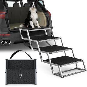 Extra Wide Dog Stairs for Large Dogs, Foldable Dog Ramp for Car with Non-Slip Surface, Dogs Stairs for Cars, High Beds, Truck, Supports up to 250 lbs, 4 Steps