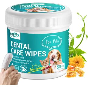 Dog Dental Care Finger Wipes - Teeth Cleaning Finger Wipes for Dog & Cats - Tooth Brushing Kit Dental Wipes for Dog - Reduces Plaque & Freshens Breath (50 PCS, Unscented)
