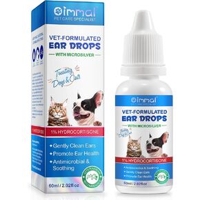 Dog & Cat Ear Infection Treatment Drops, Pets Ear Cleaning Drops with 1% Hydrocortisone for Dog & Cats Yeast Infection, Itchy Ear Relief, Pet Ear Care Supplies for Dogs & Cats -2fl oz