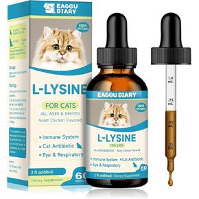 L-Lysine لمكمل دعم القطط المناعي ، العطس ، البرد ، تخفيف الحساسية ، الأنف السيلان ، الجهاز التنفسي القطط ، المضادات الحيوية الطبيعية 60 مل للقطط مع اللبأ ، توراين ، الفيتامينات ، المعادن (نكهة الدجاج المشوي)