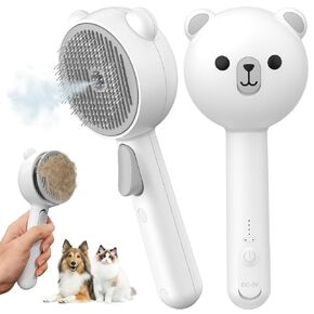 Cat Steam Brush, Self Cleaning Pet Spray Hair Removal Comb with Release Button, 3 In 1 Cat Brush for Indoor Cats, Waterproof Pet Grooming Brushes for Long Short Haired Dogs Cats
