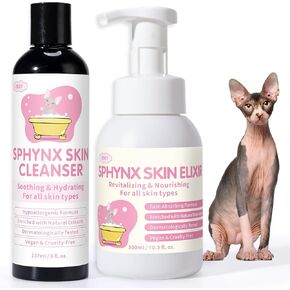 Sphynx Cat Skin Care Duo | Hypoallergenic Shampoo & Conditioner for Hairless Cats | Relieves Dry, Itchy Skin, Moisturizing | Veterinarian Approved, 2 Bottles