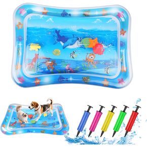 Comfort Cooling Water Mat for Cats, Interactive Sensory Play Mat with Thickened Leak Proof Sensor Tech, Durable Inflatable Baby Water mat Tummy time for Kittens, Kids & Dogs (Square Pad)