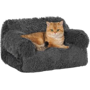 Avont Cat Couch Bed, Plush Pet Sofa for Indoor Cats Kittens Dogs Kitty Puppy Small Animal with Removable and Machine Washable Cover and Non-Slip Bottom -Lightgrey