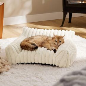 Fluffy Cat Couch for Pets,Fuzzy Cat Sofa with Removable Washable Cover,Comfy Cat Chair with Faux Fur Bedding and Anti-Slip Bottom,Supportive Pet Bed for Kittens & Small Dogs, 24inch
