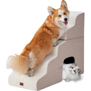 Gray Curved Dog Stairs Ramp for Small Dogs & Cats 17.1" H, 3-Step Dog Steps for Couch Sofa and Chair, Pet Stairs for Cats, Non-Slip Balanced Pet Steps