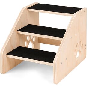Dog Stairs, Wooden 3-Step Dog Ramp for Small Medium Older Cat, Puppy Essentials Pet Step Ladder for High Bed Couch Car