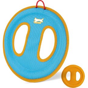 Dog Flying Disc Dog Flyer Toy for Fetch, Durable Nylon 9.5" Diameter with Soft and Thick Edges, Gentle on Teeth & Gums, Lightweight & Water Floating, Outdoor Play for All Breeds (A-Blue/Orange)