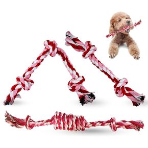 Puppy 3 Pack Cotton Knot Rope Toys for Small Dogs & Puppies, Durable Teething & Tug of War Chew Toy, Safe Interactive Toy for 2-8 Months Pets and High Active Puppy (Pink, Small)