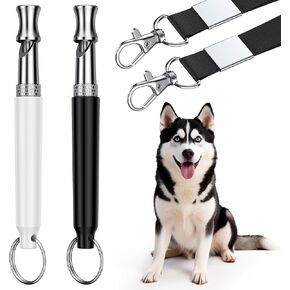 Dog Whistle, Dog Training Whistle with Lanyard, 2 Pcs Adjustable Ultrasonic Silent Dog Recall Whistles, Professional Dog Whistle to Stop Barking Neighbors Dog (White and Black)