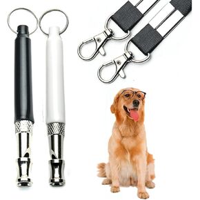 صافرة Taokeke 2 Pack Dog ، صافرة الكلب للتوقف عن نباح الجيران الكلب ، صافرة الكلب الصامت بالموجات فوق الصوتية ، صافرة تدريب الكلاب المحترفة ، مع الحبل (الأسود والأبيض)