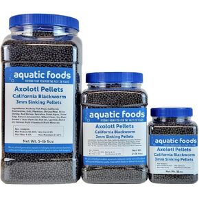 Aquatic Foods Inc. Axolotl Blackworm Pellets. 3mm-1/8 Sinking California Blackworm Medium Pellets for Medium/Large Axolotl, Frogs, Shrimp, Salamanders, Newts, Snails…11oz Jar