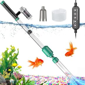 24W Fish Tank Vacuum Gravel Cleaner: Electric Aquarium Vacuum Cleaner with Strong Suction for Automatic Water Change, Remove Dirt Sand Wash Water Shower and Water Circulation, Timed Off
