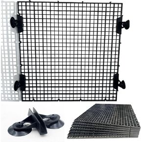 Plastic Aquarium Divider Panel and Fish Tank Lid - Egg Crate Grid for 10/20/55 Gallon Tanks, Adjustable Separator with Suction Cups, Customizable Breeder Cover and Bottom Grate (Black, 8 Pack)
