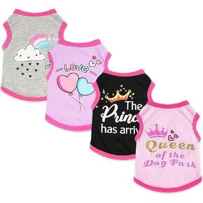 4 Pieces Dog Clothes for Small Dogs Boy Summer Puppy Clothes for Chihuahua Yorkie Soft Cute Pattern Dog Shirt Spring Pet Cat Clothing Pink Rose Red Green XXS~M (XX-Small) in Kuwait