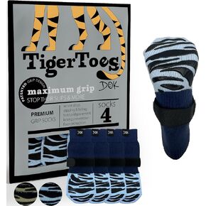 جوارب الكلاب غير المنقولة من Dok tigertoes للأرضيات الصلبة - قبضة غير مميزة تعمل حتى عندما تكون ملتوية - تمنع لعق ، انزلاق ، وكبير لحماية مخلب الكلاب (الأزرق المسمم ، كبير)
