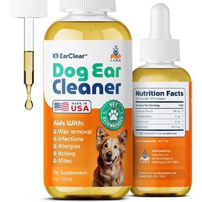 Ear Clear, Natural Dog Ear Cleaner and Infection Treatment for Dogs, Dog Drops for Itching, Irritation, & Wax Build-Up, 1 oz Bottle with Dropper