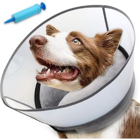 2-in-1 Inflatable Dog Cone Collar with Detachable Anti-Licking Shield, Soft Adjustable Elizabethan Collar for Dogs After Surgery (L, Grey)