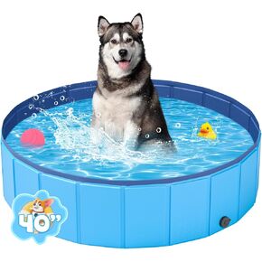 YSJILIDE Portable Dog Pool PVC Pet Swimming Pool Bathtub Collapsible Dog Pool, Hard Plastic Pool for Pets to Swim and Bath (M-40"x 12" Blue)