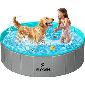 Sloosh Foldable Dog Kiddie Pool - Portable Hard Plastic Doggie Swimming Pool, Anti-Slip Collapsible Pets Bath Tub Suitable for Kids Indoor Outdoor Backyard Use (48" x 12", Grey)