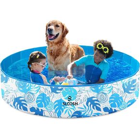 Sloosh cogable Dog Kiddie Pool - حمام سباحة من البلاستيك الصلب المحمولة ، حمام سباحة للكلب ، وحيوانات PVC المضادة للانزلاق PVC ، حوض استحمام جرو (63 "× 12")