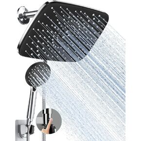 Veken 11.8 Inch Rain Shower Head with Handheld- High Pressure Dual Shower Heads with 5 Modes Handheld Spray Combo- Wide Rainfall Showerhead with Hose, Bathroom Accessories, Matte Black