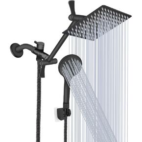 Shower Head, 8‘’ High Pressure Rainfall/Handheld Shower Combo with 11'' Extension Arm, 9 Settings, Anti-leak Shower Head with Holder, Height/Angle Adjustable, Chrome, Matte Black