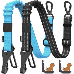 Pawaboo 2Pack Dog Seatbelt for Car, 3-in-1 Dog Car Seat Belt Bungee,Shockproof Dogs Tether for Car with Buckle & Hook Latch, Adjustable Reflective Dog Car Harness Leash with 360° Lockable Buckle,Black