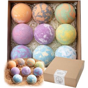 Bath Bomb for Women, 9pcs Handmade Bubble Bathbombs with Natural Essential Oils, Coco Butters, Holiday Gift for Mother, Wife, Girlfriend, Floral Scents, Rich Bubble and Relaxing Spa Bath