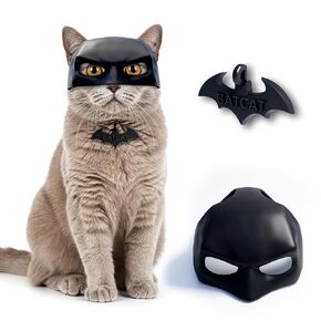 Black BatCat Mask with Larger Eye Openings, Extra Thick Durable Bat Style Cat Mask, Comfortable Vision Pet Costume, Adorable Superhero Cosplay for Cats, Halloween CatBat Mask Hat, Cat Apparel (Medium)