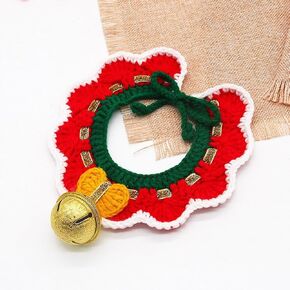 Handmade Christmas Pet-Collar for Cats-and-Dogs, Holiday Pet Bandana-Collar Necktie Costume Outfit, Cat-Lover Gift, Handmade Knit-C ollar, Christmas Bow Yellow Middle