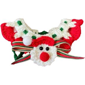 Handmade Christmas Pet-Collar for Cats and Dogs, Holiday Cat Pet Bandana Collar Necktie Costume Outfit for C-a-t Lover Gift, Handmade Knit-Collar, Christmas Reindeer Middle