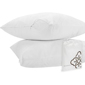 Bioweaves 100% Organic Cotton Breathable Pillow Protectors GOTS Certified with Zipped Closure – Standard, 20 x 26 inches, 2-Pack