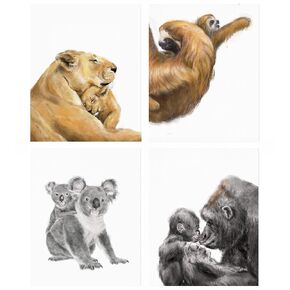 Safari Nursery Decor - Baby Animals with Moms, Gender Neutral Jungle Theme Bedroom, Noah's Ark, UNFRAMED, Signed by Artist (8x10", unframed)