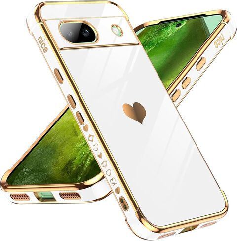 LeYi for Pixel 8A Case:（𝐍𝐨𝐭 𝐟𝐢𝐭 𝐏𝐢𝐱𝐞𝐥 𝟖） Full Camera Lens Protection, Love Heart Plating Girly Women Luxury Soft TPU Shockproof Case for Google Pixel 8A, Pink in Saudi Arabia