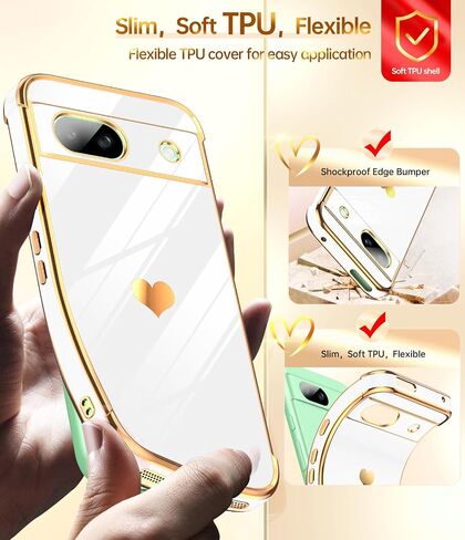 LeYi for Pixel 8A Case:（𝐍𝐨𝐭 𝐟𝐢𝐭 𝐏𝐢𝐱𝐞𝐥 𝟖） Full Camera Lens Protection, Love Heart Plating Girly Women Luxury Soft TPU Shockproof Case for Google Pixel 8A, Pink in Saudi Arabia