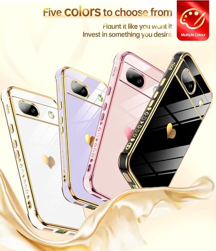 LeYi for Pixel 8A Case:（𝐍𝐨𝐭 𝐟𝐢𝐭 𝐏𝐢𝐱𝐞𝐥 𝟖） Full Camera Lens Protection, Love Heart Plating Girly Women Luxury Soft TPU Shockproof Case for Google Pixel 8A, Pink in Saudi Arabia
