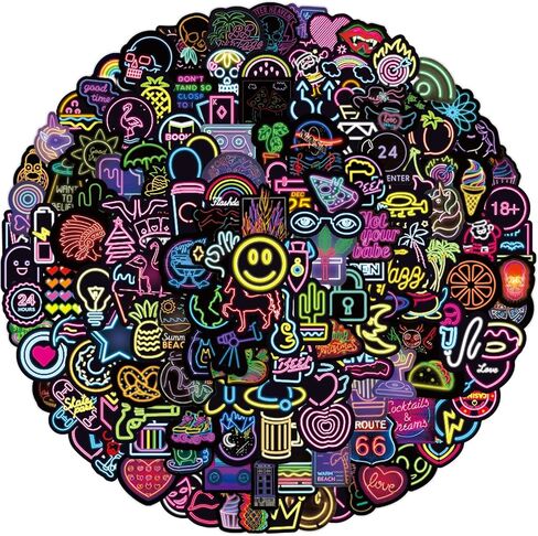 200Pcs Neon Stickers - Cool Neon Water Bottle Stickers for Kids Adults Teens, Waterproof Vinyl Stickers for Laptop Skateboard Phone Guitar Luggage in Saudi Arabia
