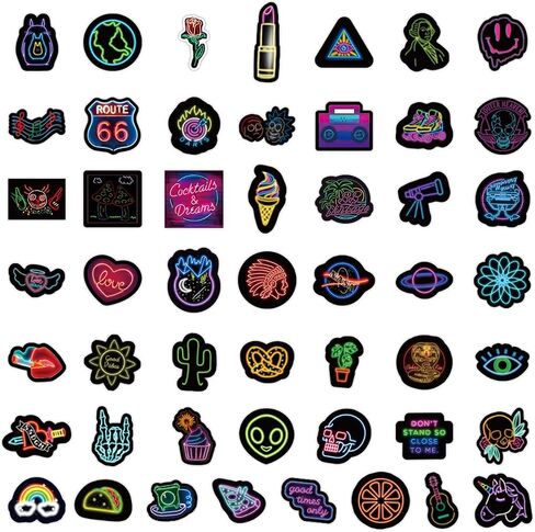 200Pcs Neon Stickers - Cool Neon Water Bottle Stickers for Kids Adults Teens, Waterproof Vinyl Stickers for Laptop Skateboard Phone Guitar Luggage in Saudi Arabia