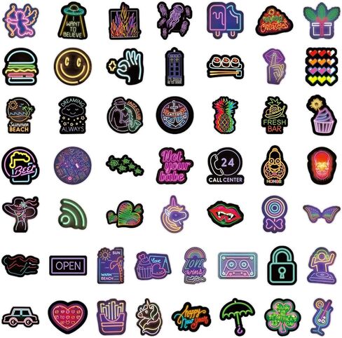 200Pcs Neon Stickers - Cool Neon Water Bottle Stickers for Kids Adults Teens, Waterproof Vinyl Stickers for Laptop Skateboard Phone Guitar Luggage in Saudi Arabia