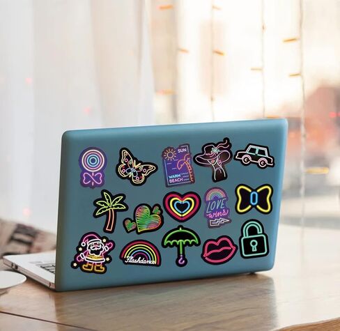 200Pcs Neon Stickers - Cool Neon Water Bottle Stickers for Kids Adults Teens, Waterproof Vinyl Stickers for Laptop Skateboard Phone Guitar Luggage in Saudi Arabia