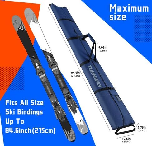 حقيبة تزلج TurnWay | تخزين ونقل الزلاجات حتى 215 سم والأعمدة والإضافات | مقاوم للماء - للرجال والنساء والشباب in Kuwait