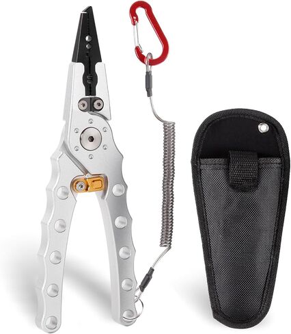 Fishing Pliers with Safety Lock, Aluminum Alloy 8" Fishing Plyers with Hook Remover, Fishing Pliers for Saltwater Freshwater Ice, Fishing Gear Stuff for Men in Kuwait