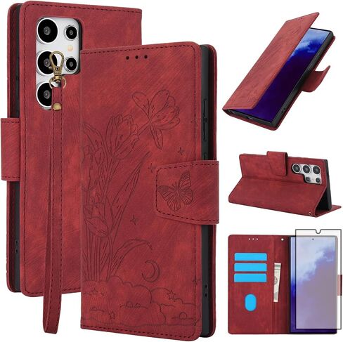 Asuwish Phone Case for Samsung Galaxy S24 Ultra 5G Wallet Cover with Tempered Glass Screen Protector Flip Wrist Strap Credit Card Holder Slot Stand Cell S24Ultra 24S S 24 24Ultra Women Men Black in Saudi Arabia