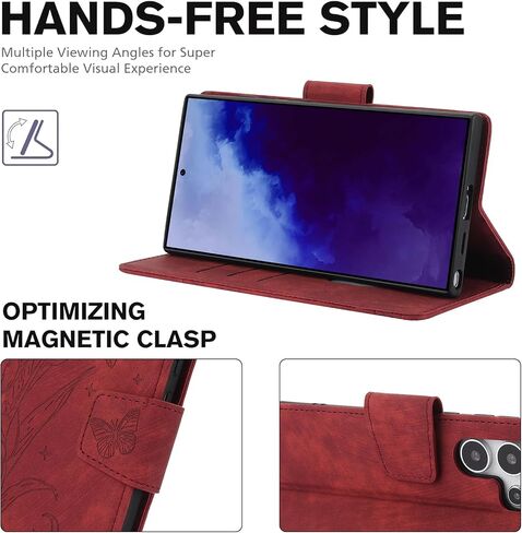 Asuwish Phone Case for Samsung Galaxy S24 Ultra 5G Wallet Cover with Tempered Glass Screen Protector Flip Wrist Strap Credit Card Holder Slot Stand Cell S24Ultra 24S S 24 24Ultra Women Men Black in Saudi Arabia